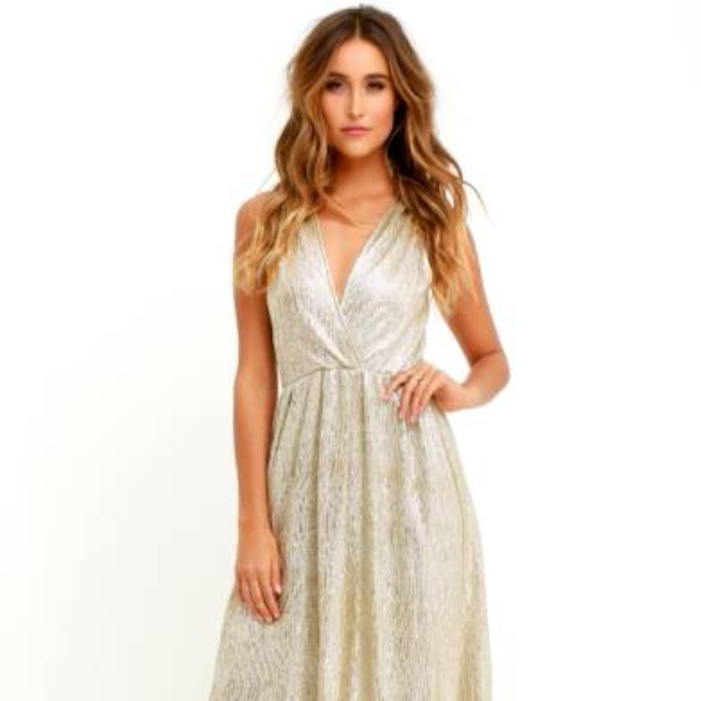 Surplice V-Neck Sleeveless Shimmer Gown